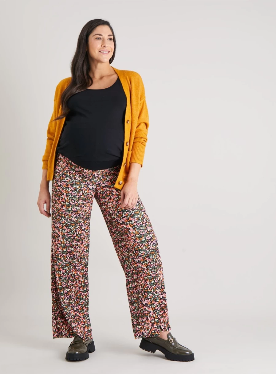 Tu Maternity Women's Floral Print Kick Flare Pregnancy Pants - Stretch Plisse Trousers for Maternity Wear