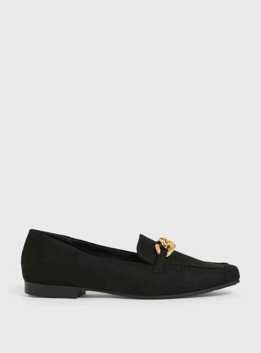 Tu Women's Sole Comfort Loafers with Black & Gold Chain Link Detail - Size 7