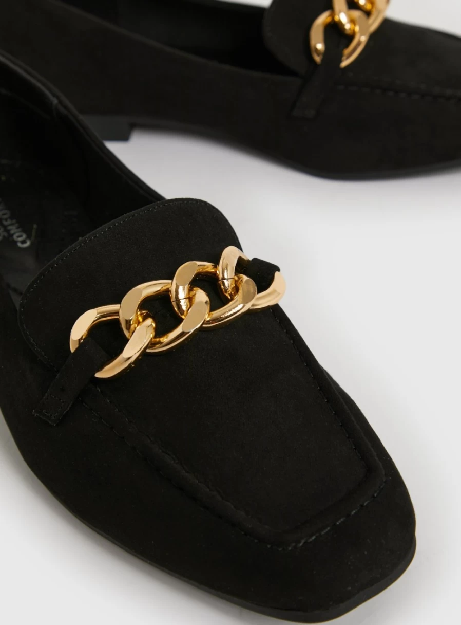 Tu Women's Sole Comfort Loafers with Black & Gold Chain Link Detail - Size 7
