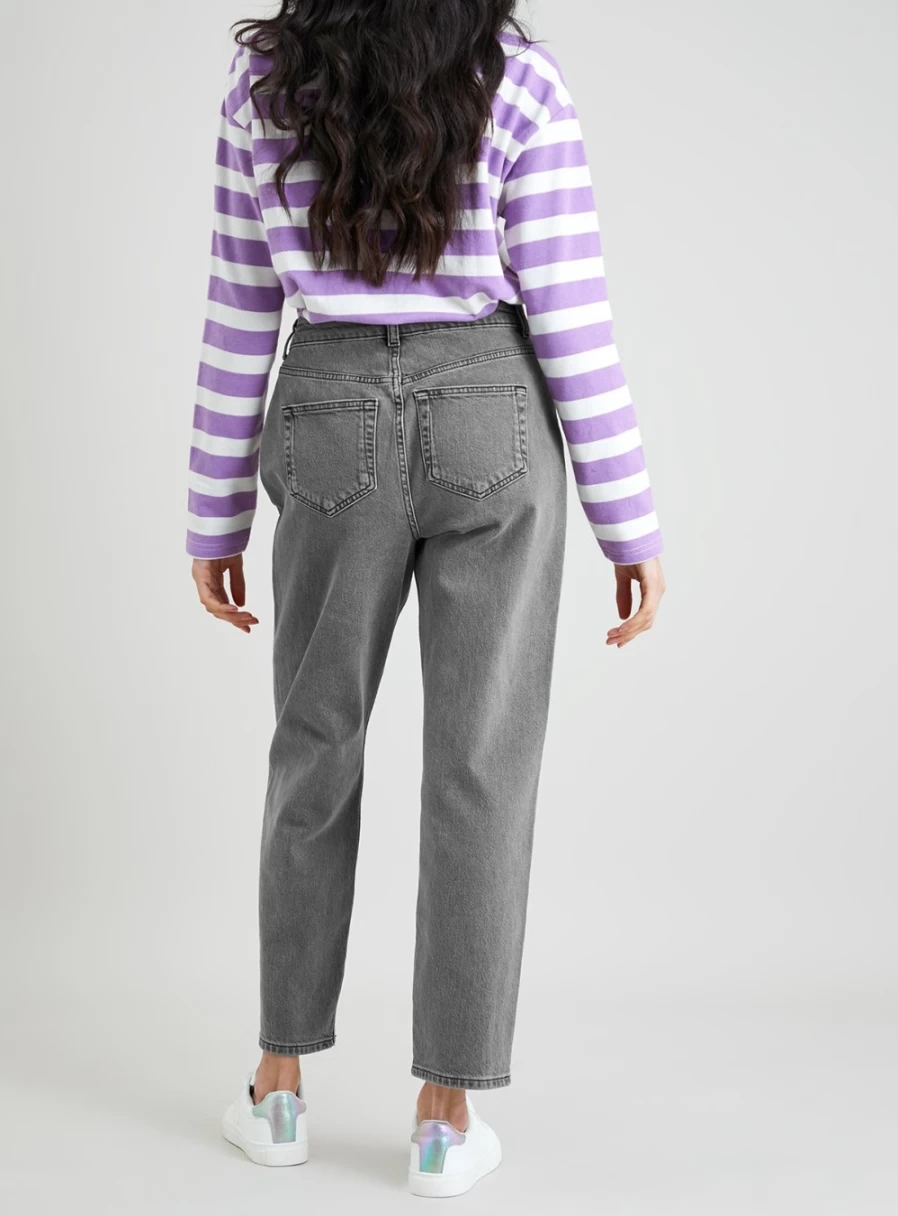 Women's Grey Loose Fit Straight Leg Jeans - Tu 14S High Waist Comfort Denim Pants