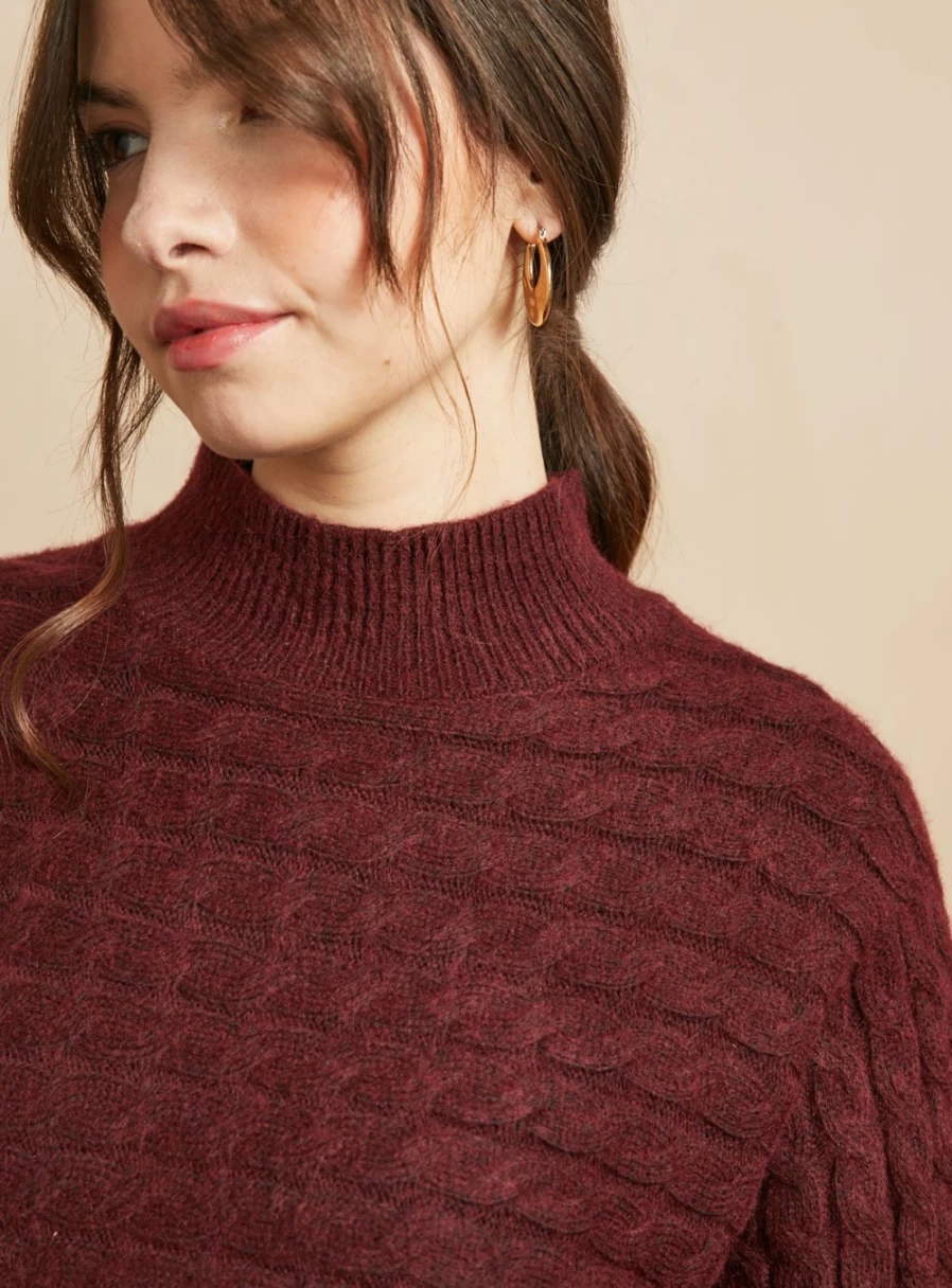 Everbelle Women's Burgundy Cable Knit Sweater M - Soft Winter Pullover Femme