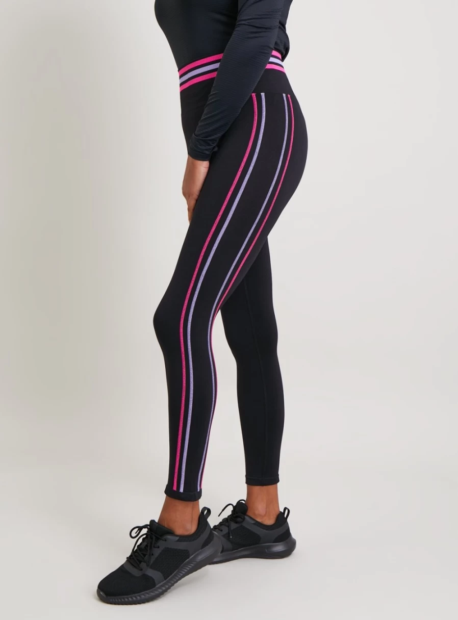 Tu Women's Active Black Neon Trim Seamless Leggings - High Waisted Yoga Pants for Workout