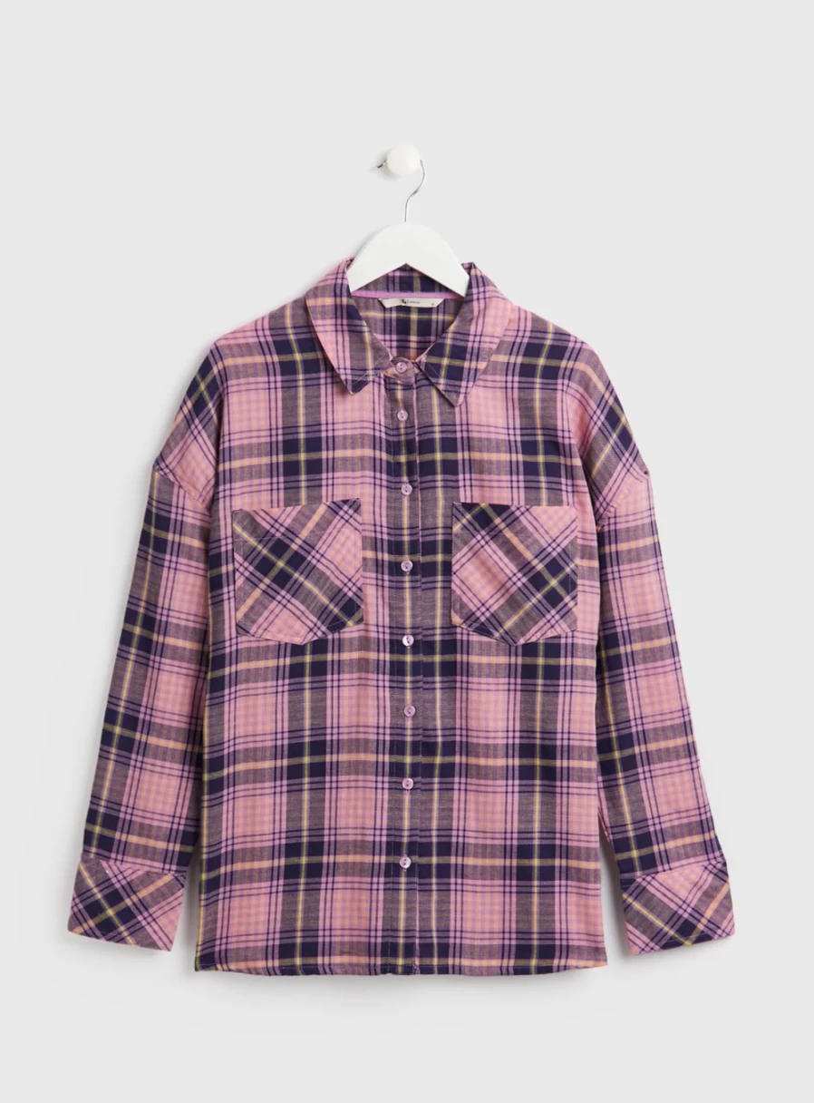 "Tu Women's Purple Checked Oversized Shirt - Stylish Casual Long Sleeve Top"