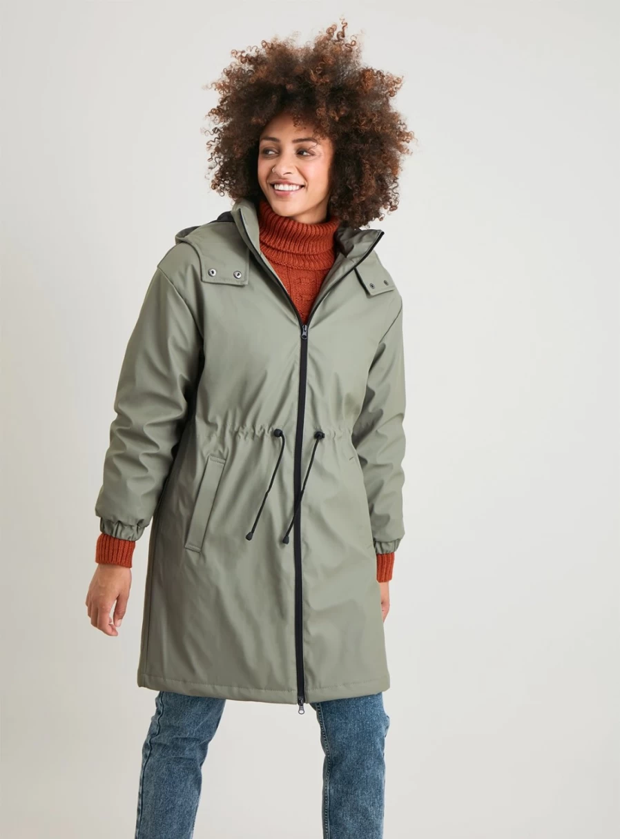 Women's Khaki Water-Resistant Raincoat by Tu - Lightweight Showerproof Trench Coat for Outdoor Activities