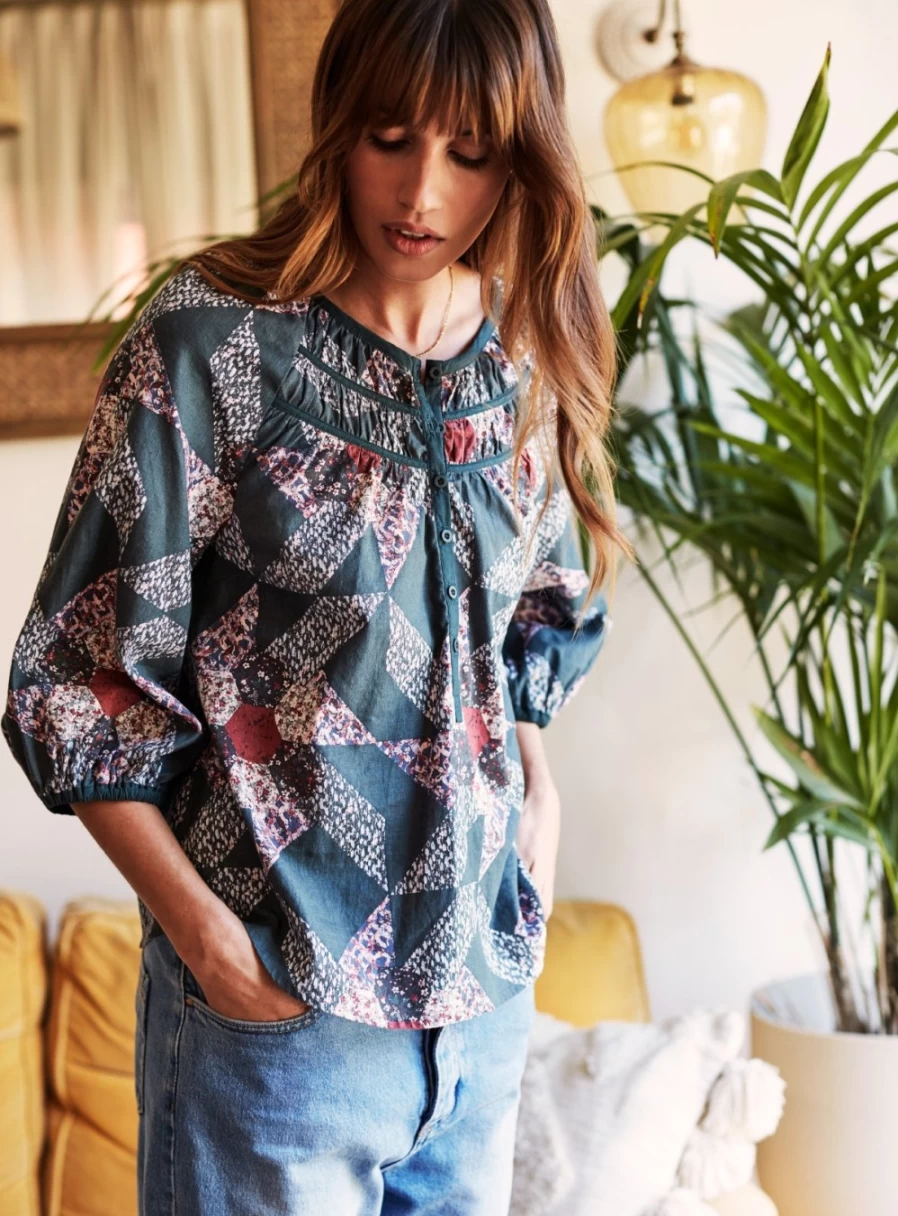 Thought Women's Tarni Hemp Patchwork Blouse - Sustainable Boho Style Top