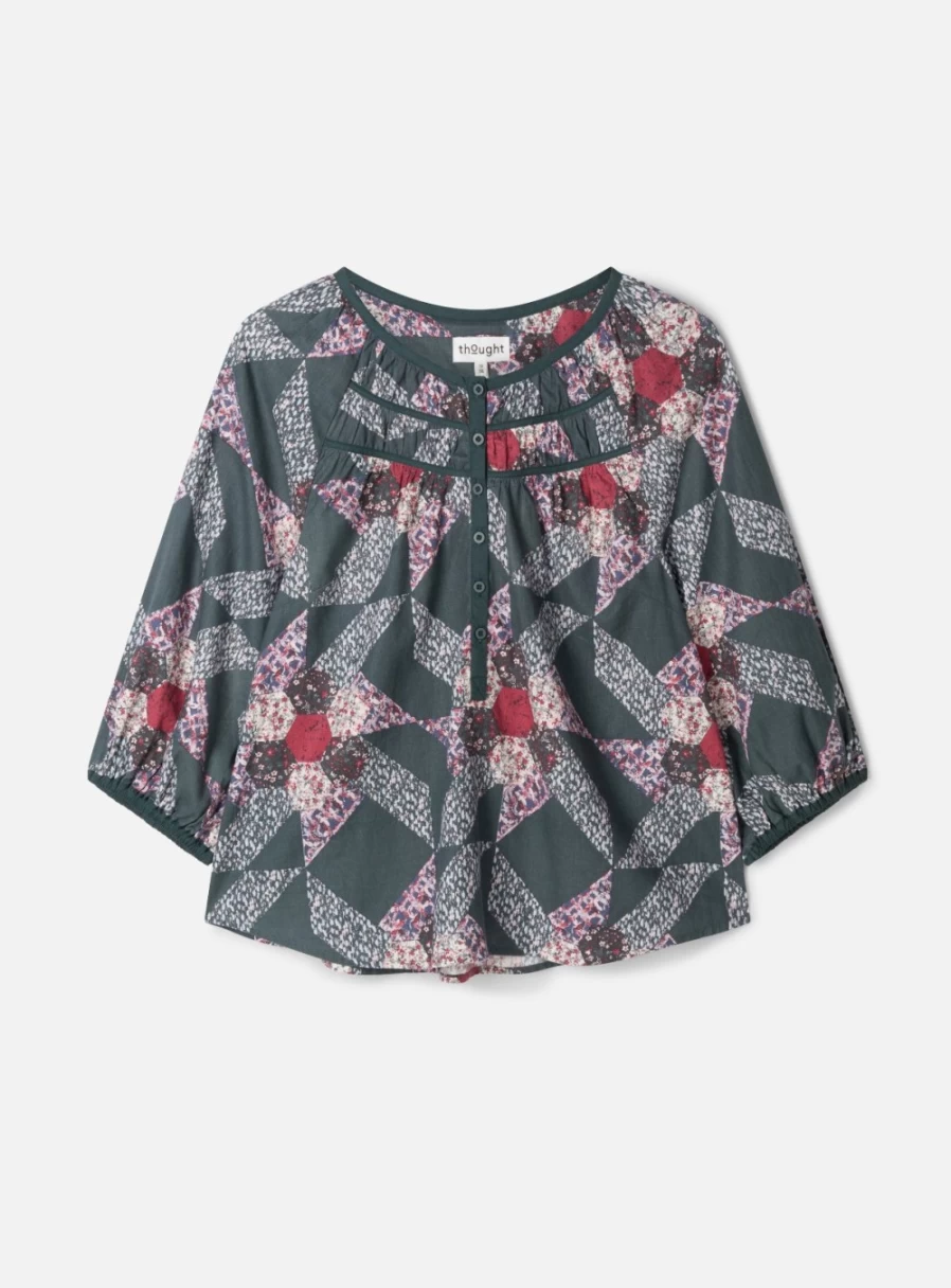 Thought Women's Tarni Hemp Patchwork Blouse - Sustainable Boho Style Top
