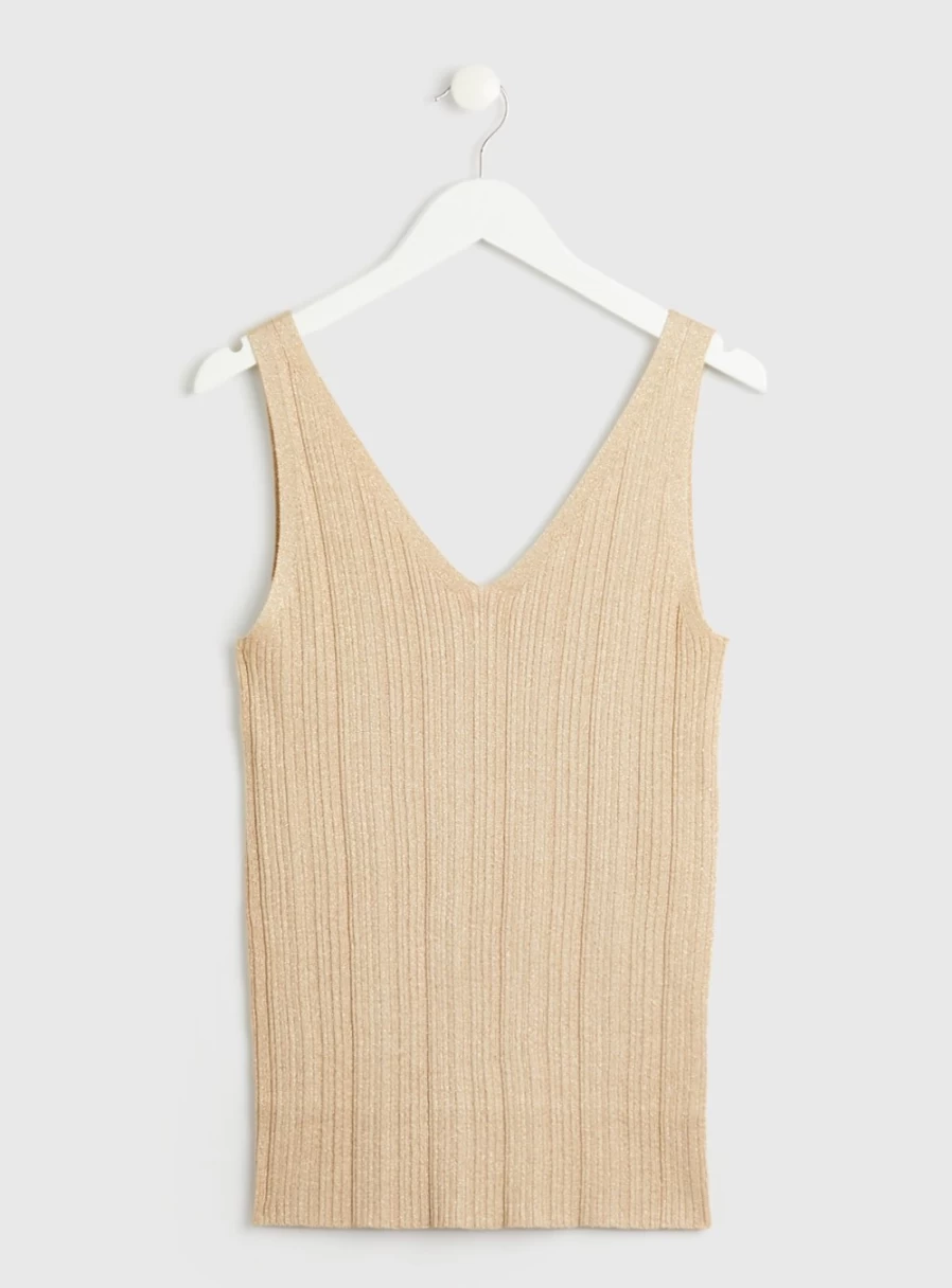 Tu Women's Gold Ribbed Glitter Vest Top - Size 14 | Shimmer Sequin Party Wear