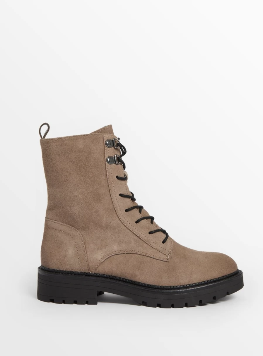 Women's Taupe Suede Ankle Boots with Lace-Up Design by Tu - Stylish & Comfortable Booties for Everyday Wear