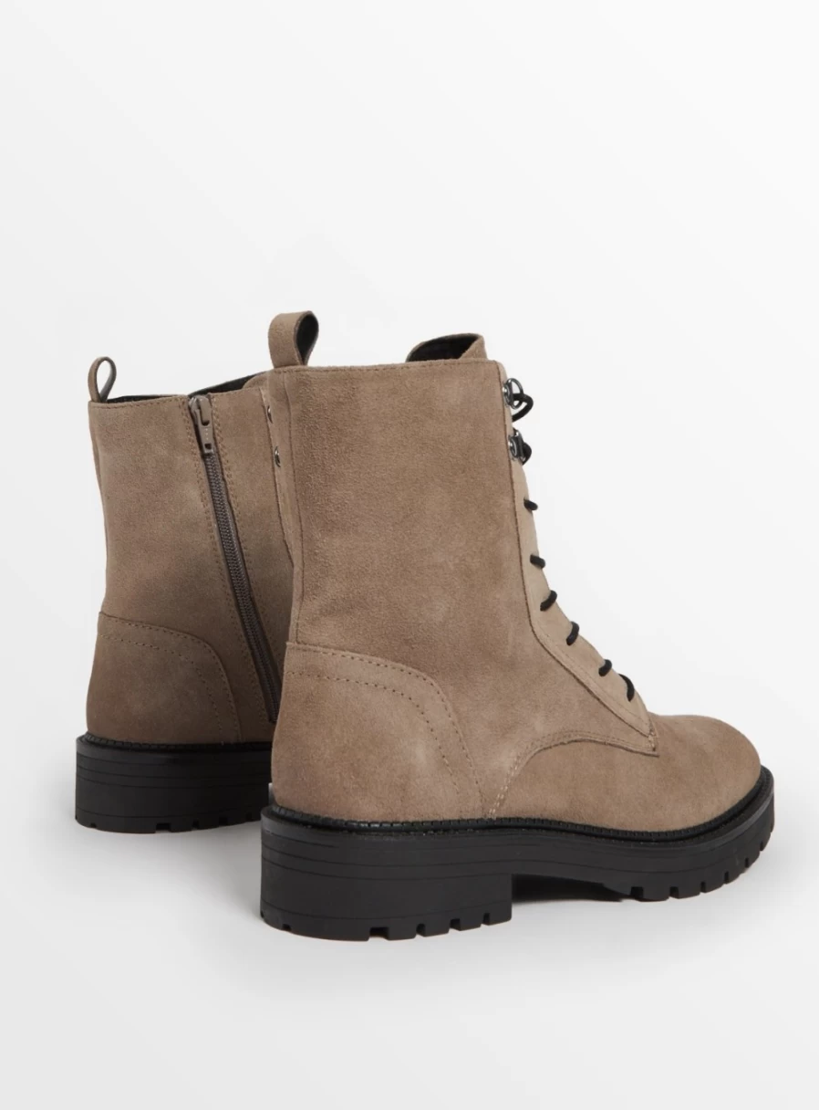 Women's Taupe Suede Ankle Boots with Lace-Up Design by Tu - Stylish & Comfortable Booties for Everyday Wear