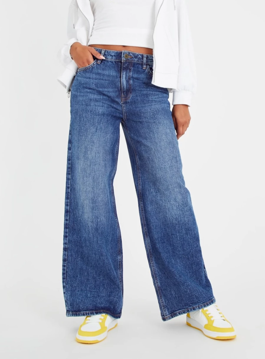 Tu Women's Mid Wash Wide Leg Denim Jeans - 12L Relaxed Fit Comfortable Casual