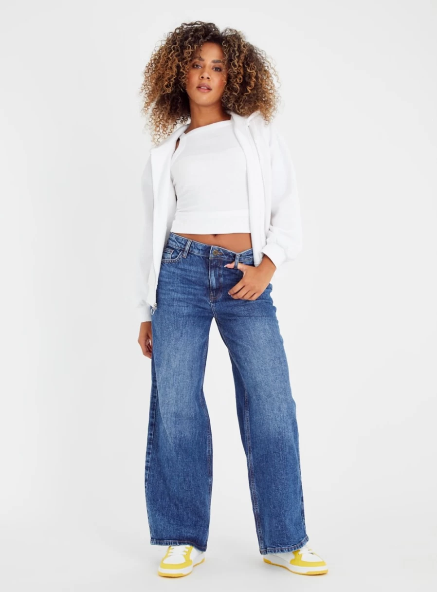 Tu Women's Mid Wash Wide Leg Denim Jeans - 12L Relaxed Fit Comfortable Casual