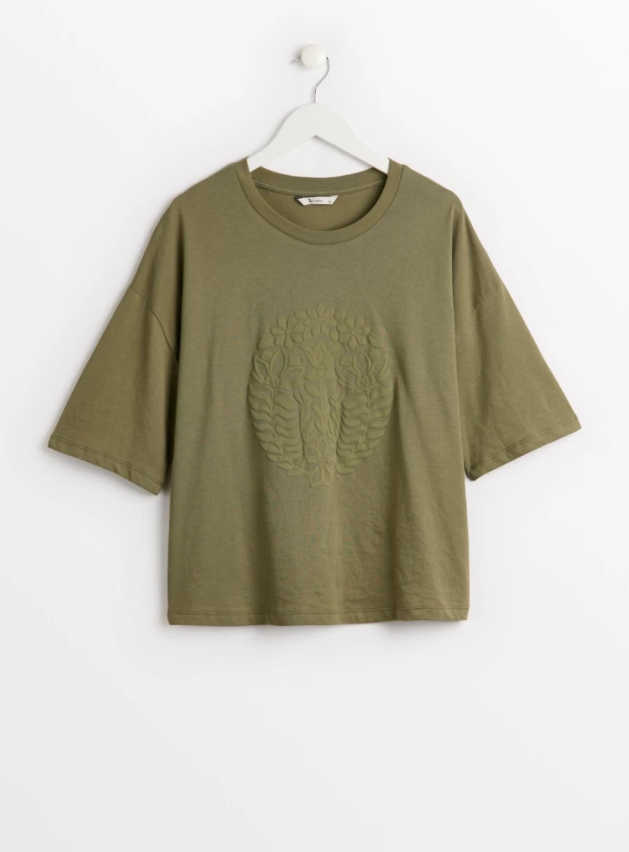 "Tu Women's Green Floral Print Boxy Fit T-Shirt - Casual Short Sleeve Top"