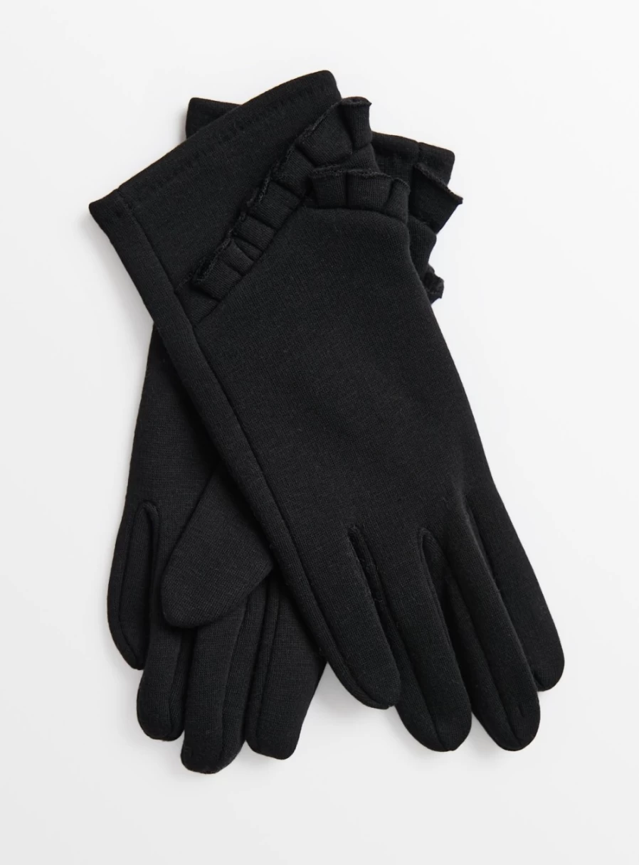 Tu Women's Black Ruffle Gloves - One Size Fashionable Handwear for Elegant Outfits