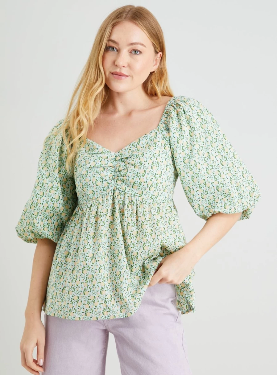 Tu Women's Ditsy Floral Puff Sleeve Blouse - Romantic Vintage Style Top