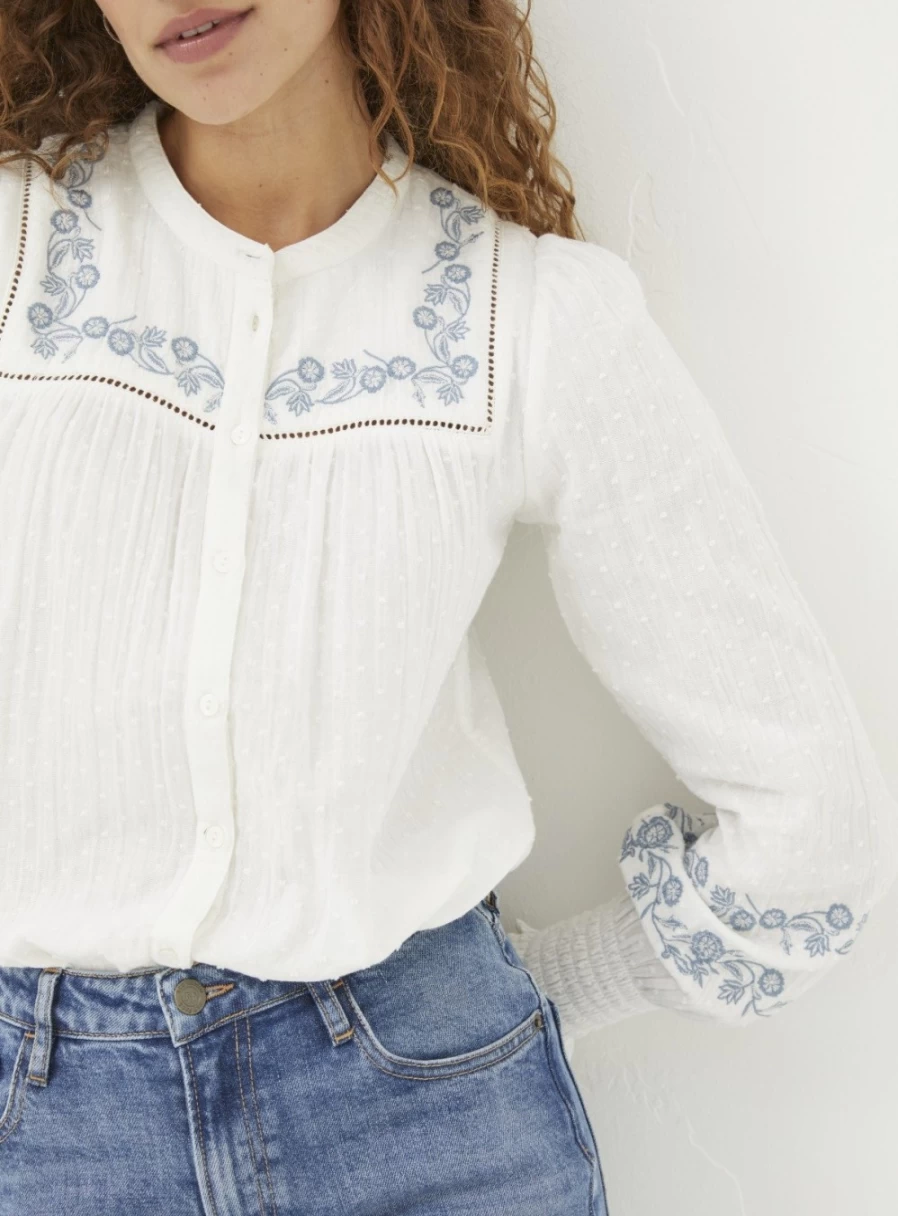 FatFace Women's Nicole Embroidered Blouse - Floral Stitched Top Size 20