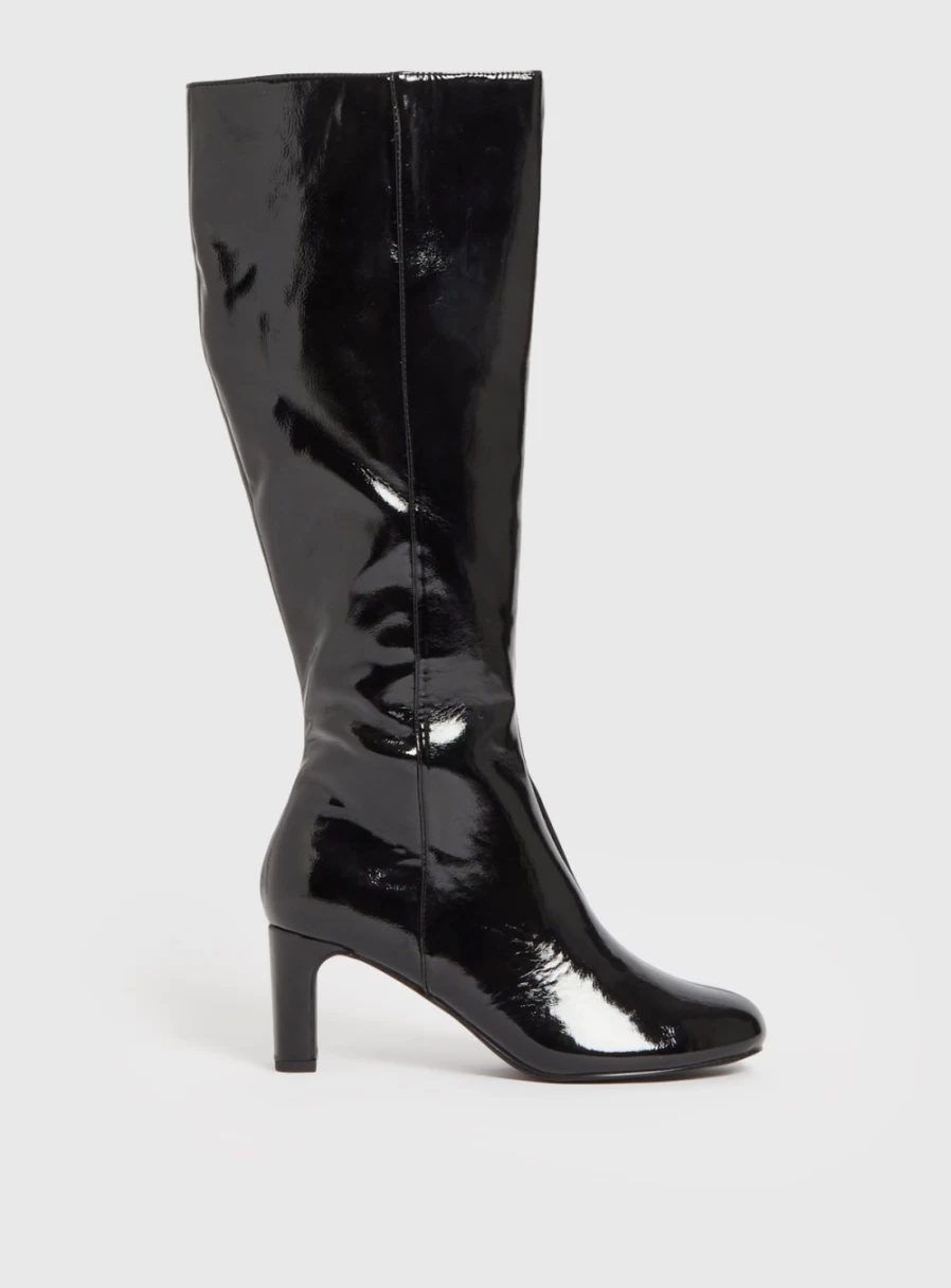 Tu Women's Black Patent Leather Knee-High Heeled Boots - 8" Stiletto Heel Dress Shoes