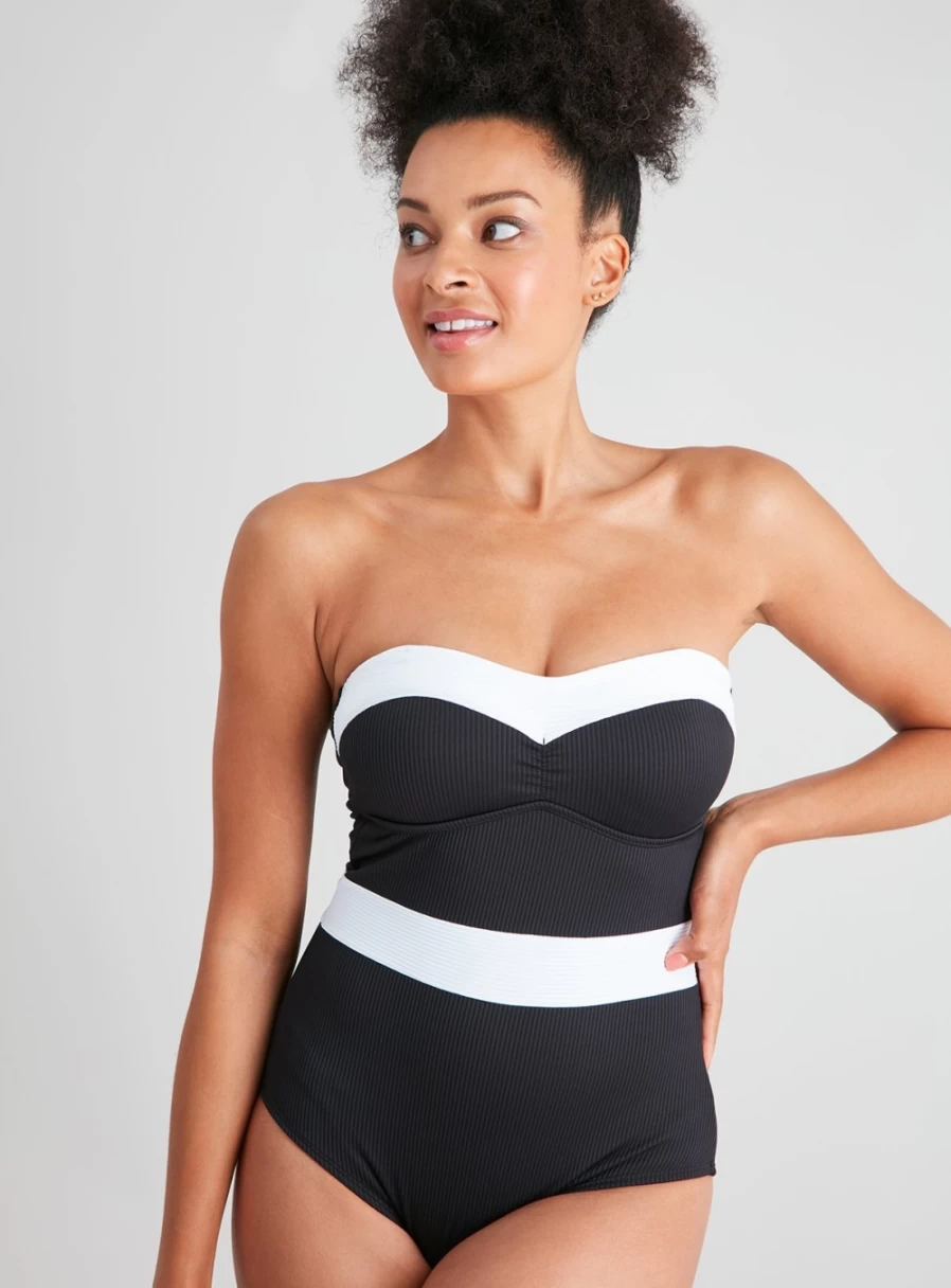 Tu Women's Black Colour Block Medium Control Swimsuit - Size 16