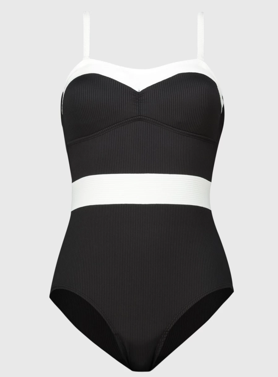 Tu Women's Black Colour Block Medium Control Swimsuit - Size 16