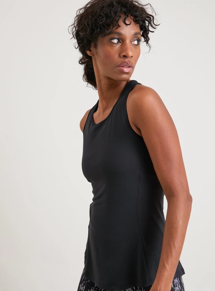Tu Women's Active Black Mesh Vest Top with Stylish Detail - Fitness & Casual Wear