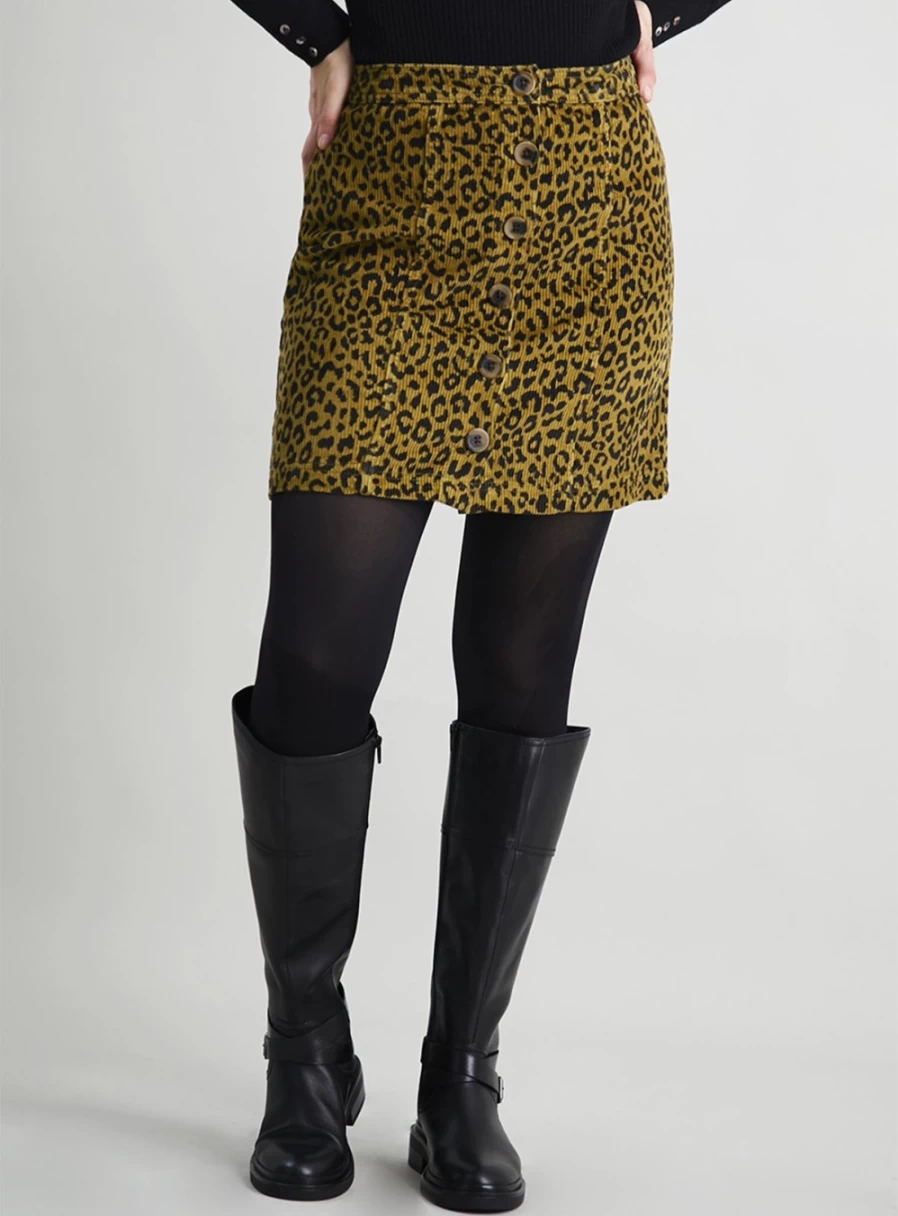 Tu Women's Animal Print Corduroy Button-Up Skirt - Size 8, Stylish & Comfortable A-Line Skirt for Casual Wear