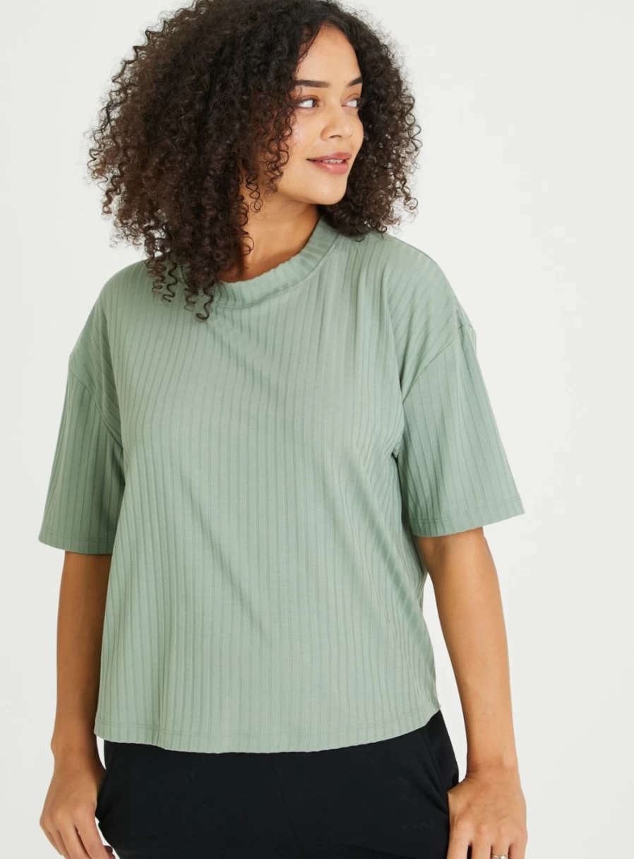 "Tu Women's Sage Green Boxy Top - Relaxed Fit Casual Shirt 2022"