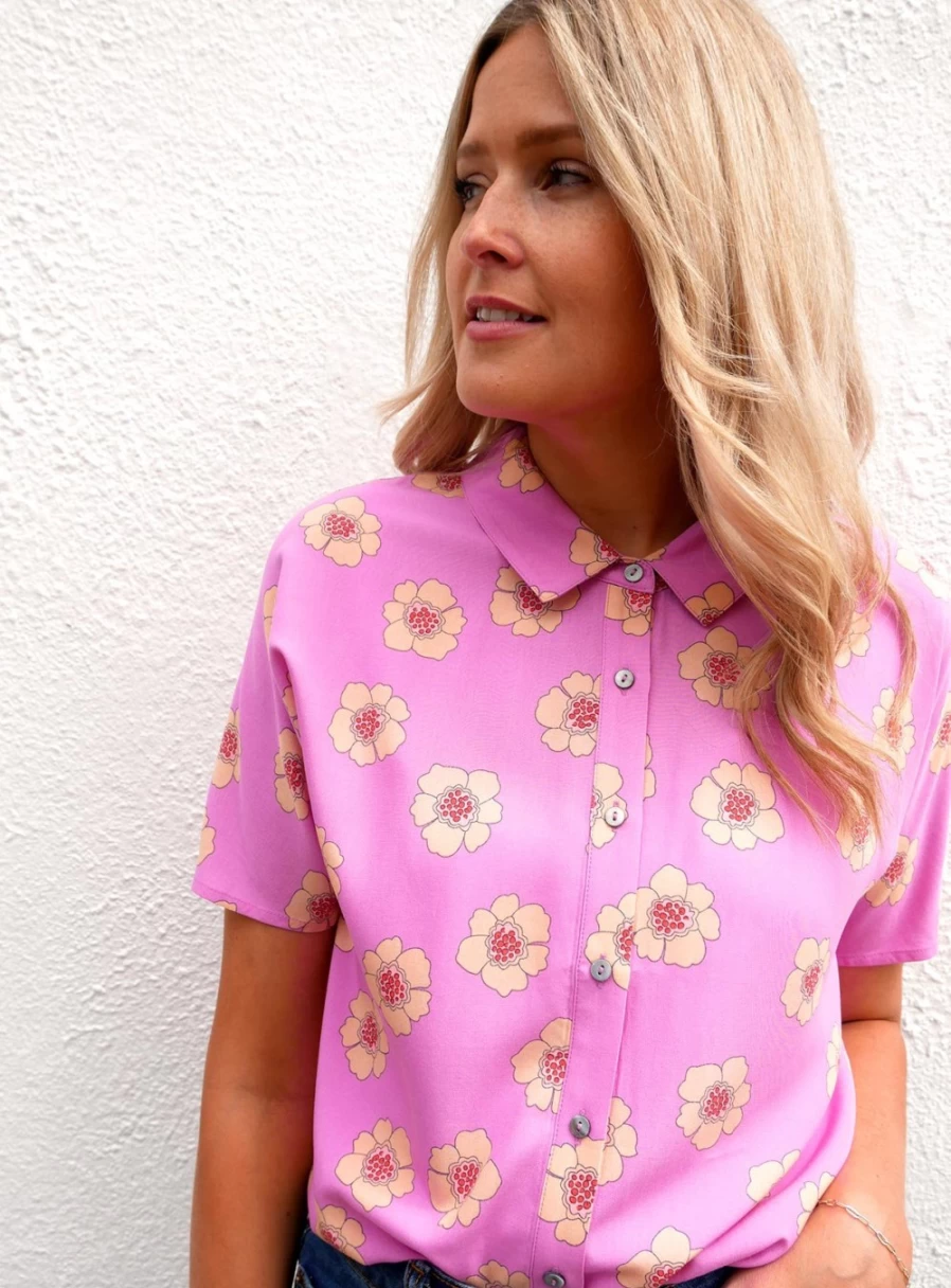 Anorak Women's Posy Nicky Short Sleeve Shirt - Floral Print Casual Top Size 8