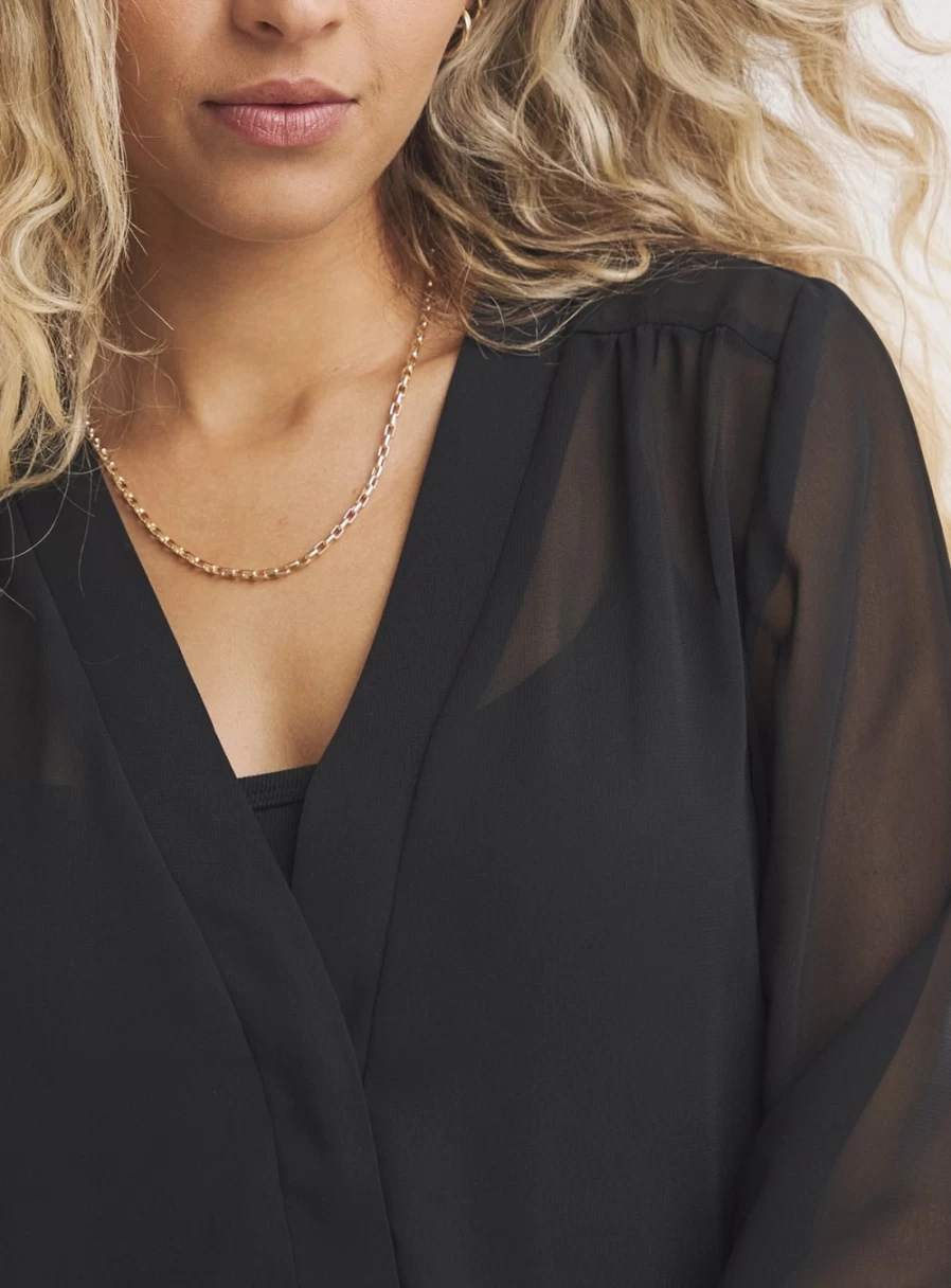 Simply Be Women's Black Sheer Button-Down Shirt - Size 26 Elegant Blouse