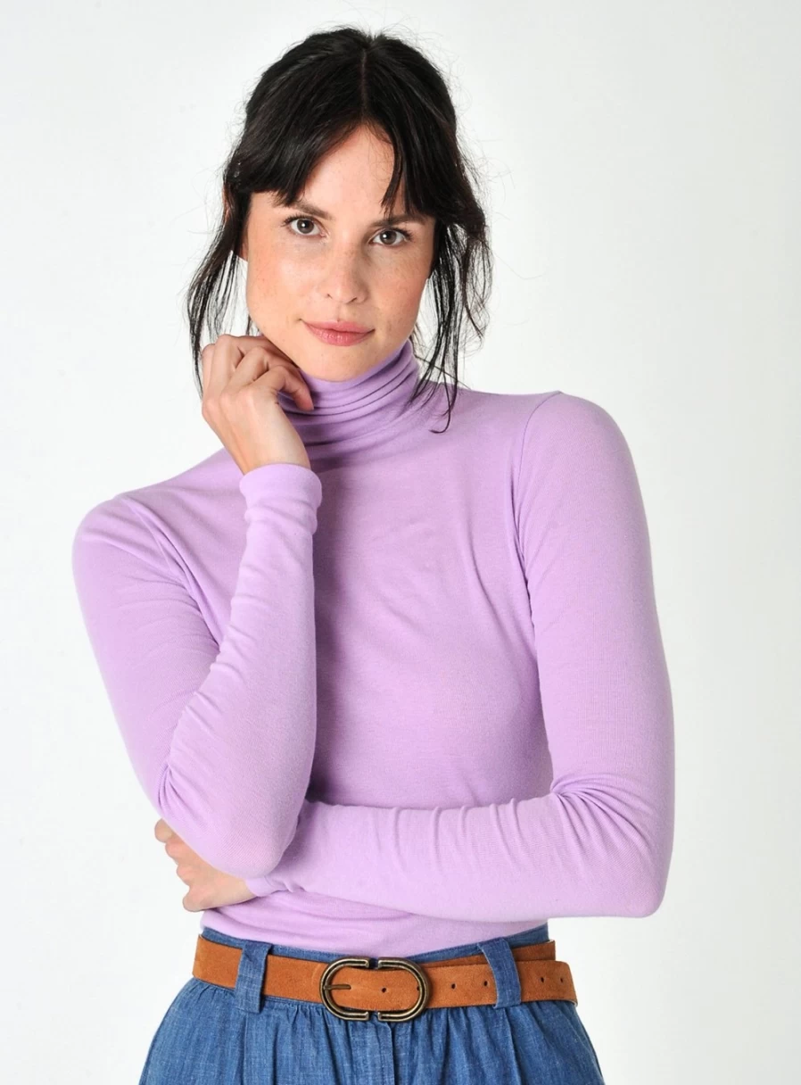 Burgs Women's Agnes Jersey Roll Neck Top - Soft Knit Comfortable T-Shirt Style 16