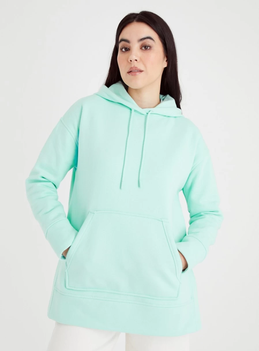 Tu Women's Mint Green Oversized Hoodie with Split Hem - Comfortable Casual Pullover Sweatshirt