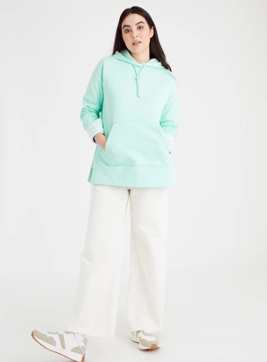 Tu Women's Mint Green Oversized Hoodie with Split Hem - Comfortable Casual Pullover Sweatshirt