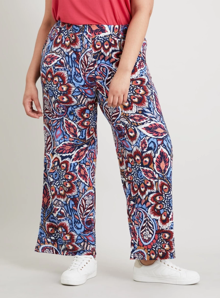 Tu Women's Paisley Floral Print High-Waisted Wide Leg Pants - 20R Casual Boho Trousers