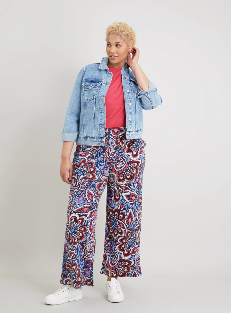 Tu Women's Paisley Floral Print High-Waisted Wide Leg Pants - 20R Casual Boho Trousers