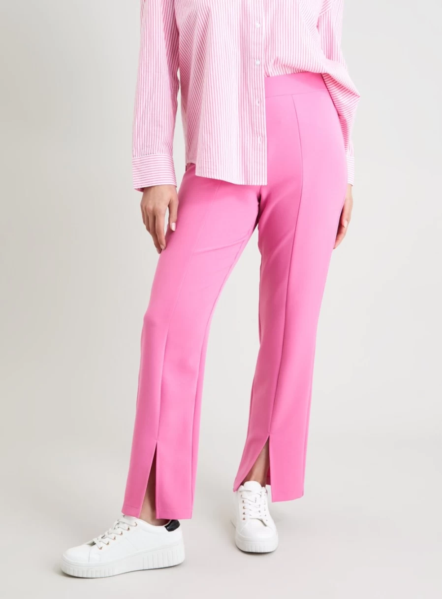 Tu Women's Pink High-Waisted Straight Leg Pants with Split Hem - Size 12 Long