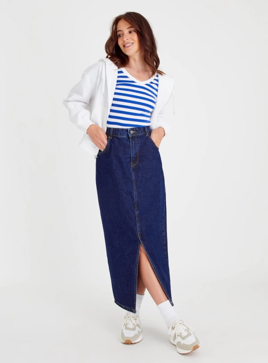 Tu Women's Slim Fit Blue & White Striped V-Neck T-Shirt - Casual Comfort Top