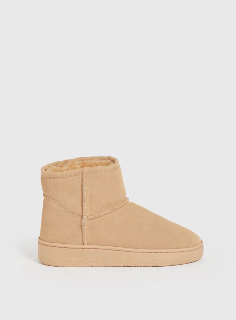 "Tu Women's Beige Leather Borg Boots – Stylish Ankle Boots for Women"