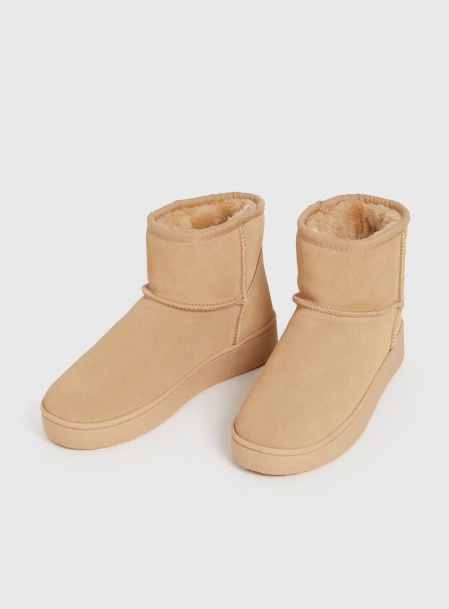"Tu Women's Beige Leather Borg Boots – Stylish Ankle Boots for Women"