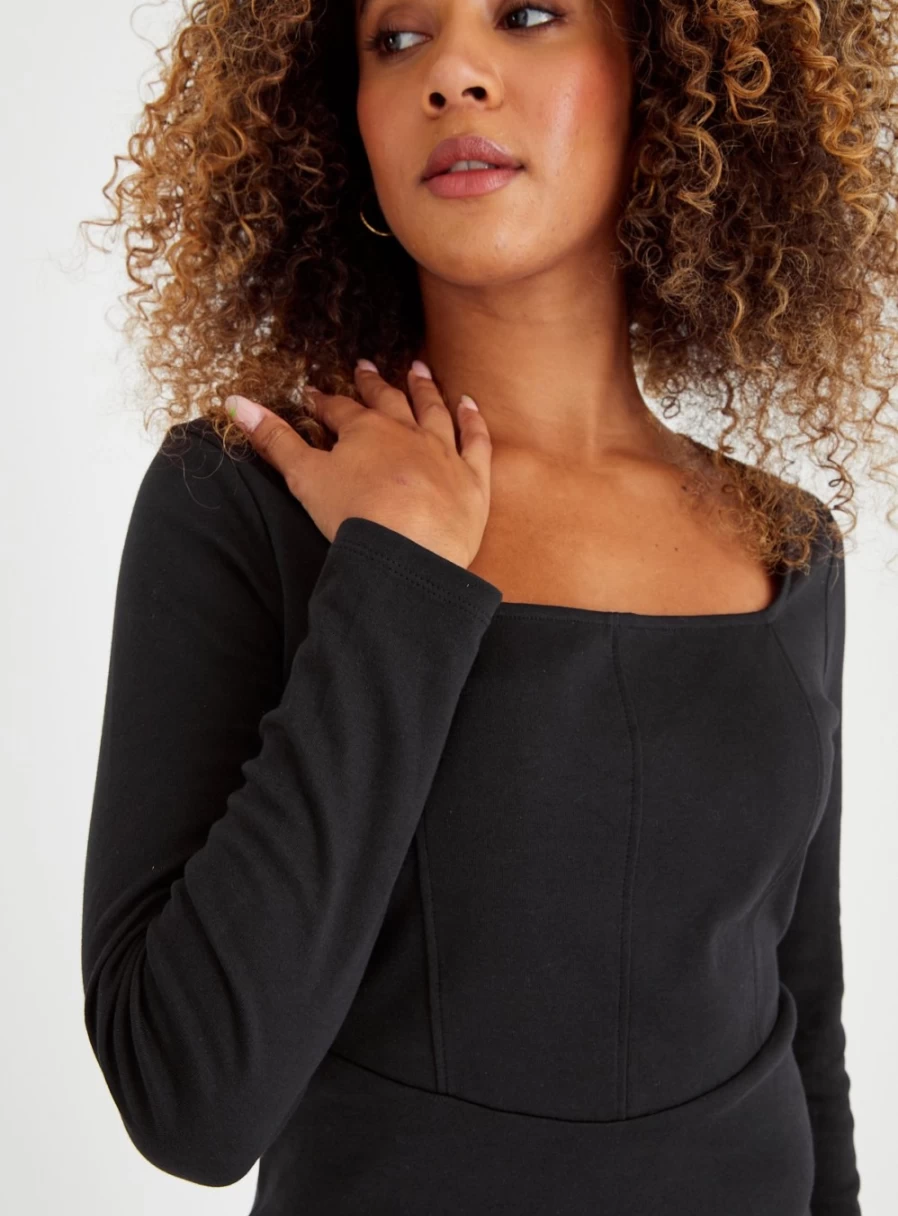 Tu Women's Black A-Line Jersey Midi Dress - Size 8