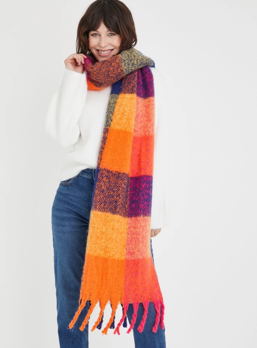 Tu Women's Bright Check Chunky Scarf - Oversized Winter Warm Knit Plaid Wrap