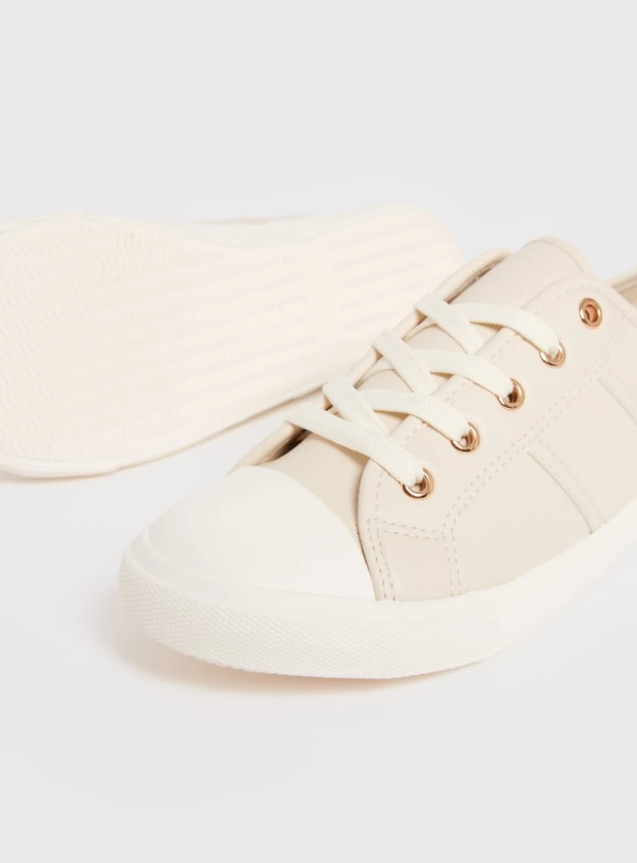 Tu Women's Cream Eyelet Faux Leather Trainers - Comfortable & Stylish Size 8