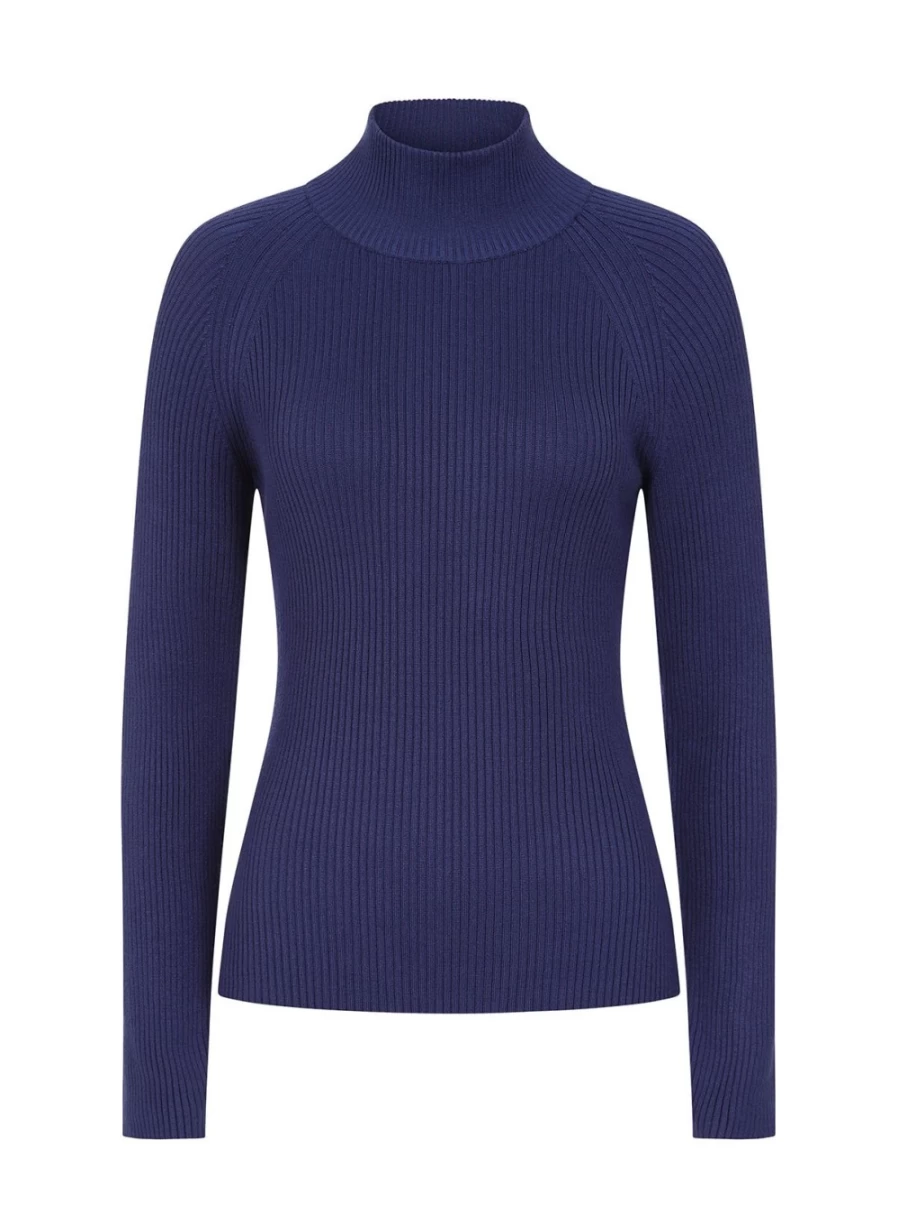 Vogue Women's Navy Ribbed Knit Top L - Stylish Crewneck Long Sleeve Shirt