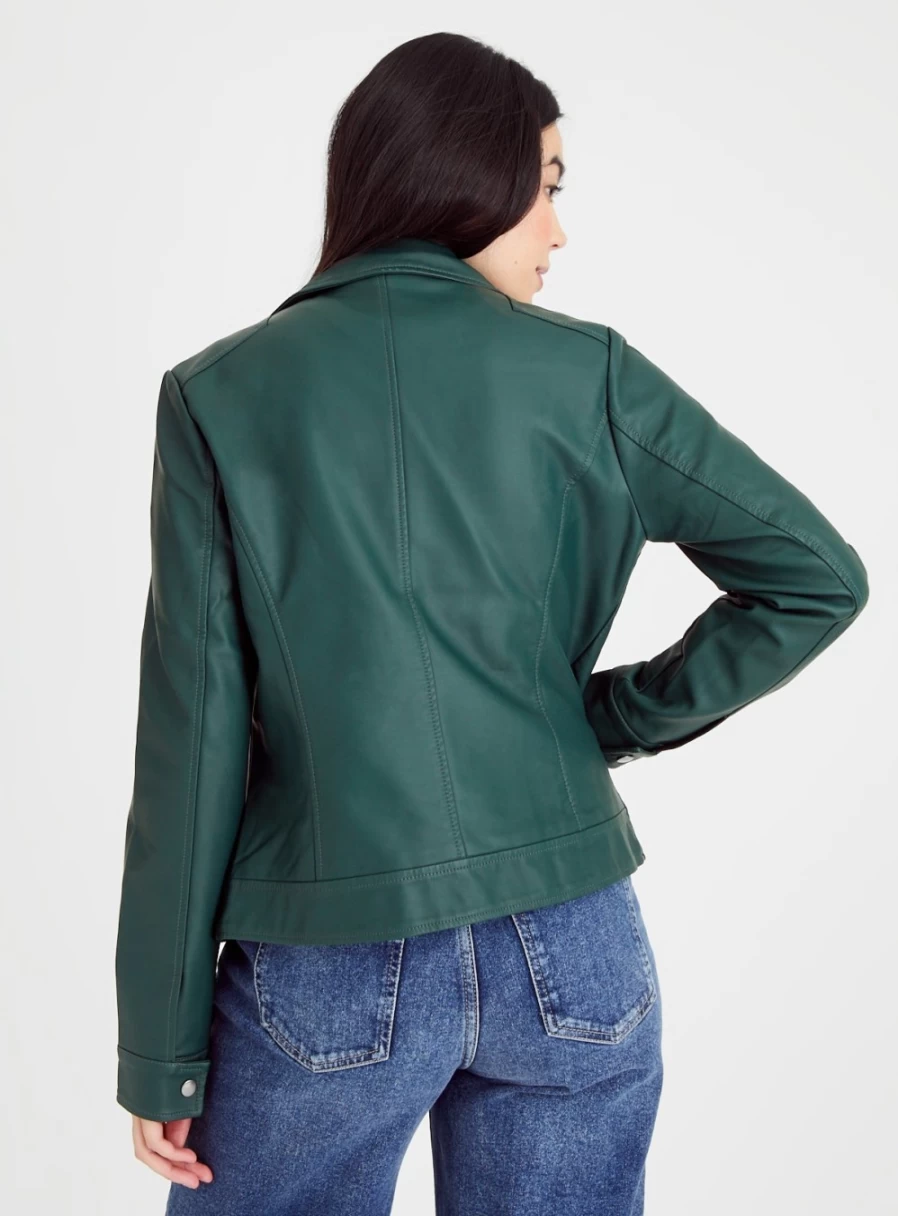 Tu Women's Green PU Leather Biker Jacket - Stylish Motorcycle Coat 24