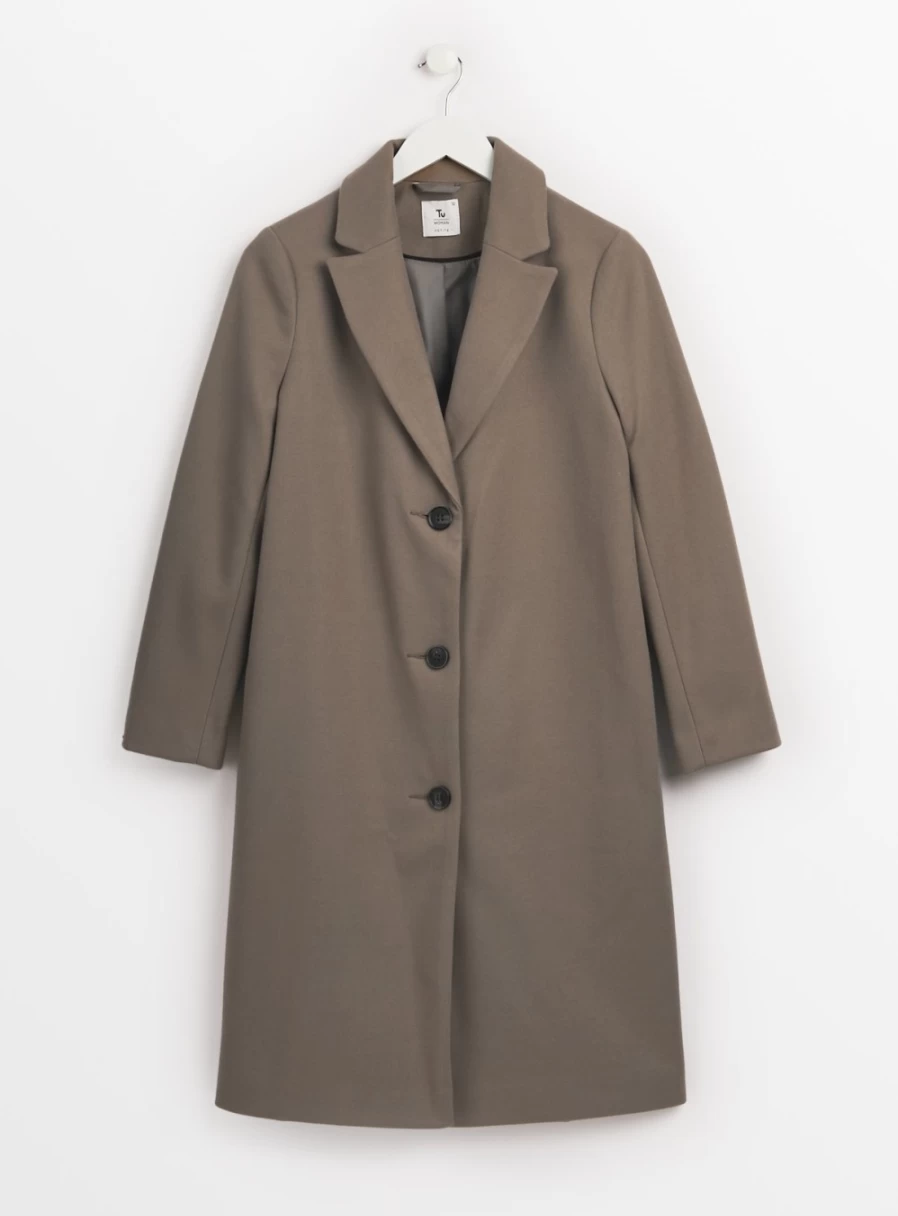 "Tu Petite Women's Petite Taupe Tailored Coat – Slim Fit Wool Blend Jacket for Women"