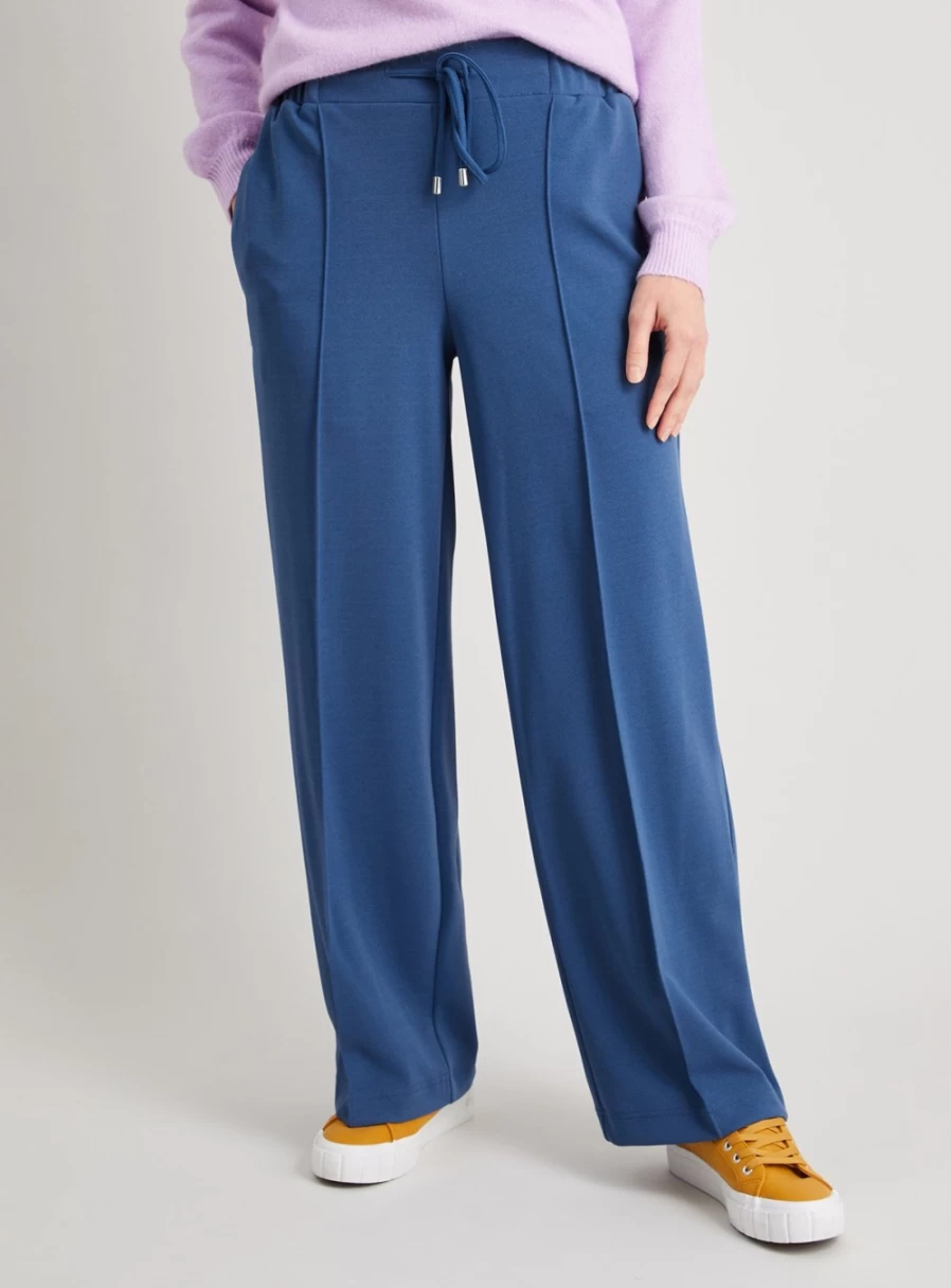 Tu Women's Blue High-Waisted Wide Leg Trousers - Comfortable Stretch Fabric, Size 20