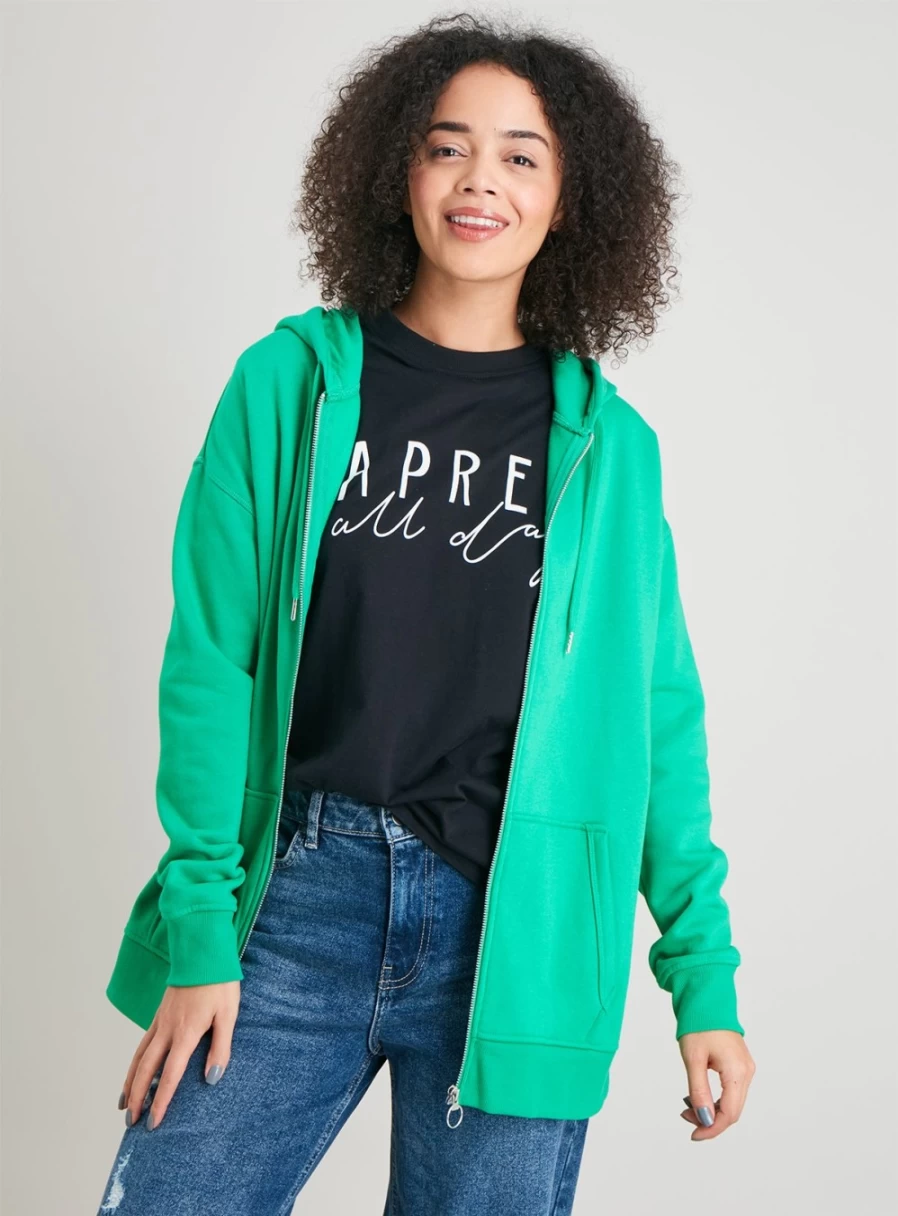 Tu Women's Green Longline Zip-Up Hooded Sweatshirt - L