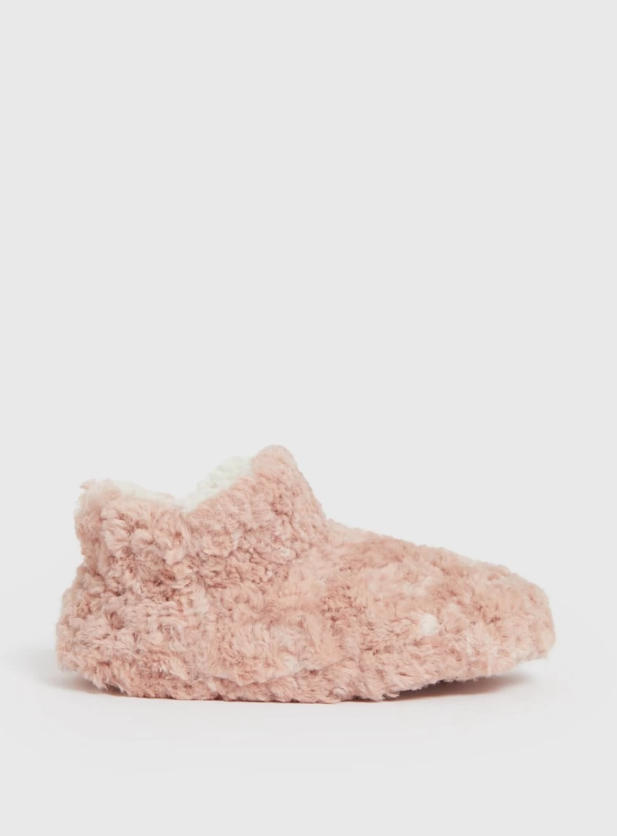 Tu Women's Pink Fuzzy Borg Slipper Boots - Cozy Indoor/Outdoor Winter Slides Size L