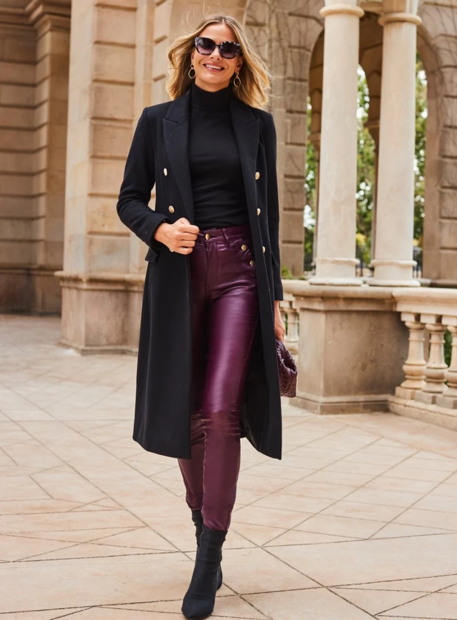 Sosandar Women's Black Fitted Longline Wool Coat - Size 14 | Slim Fit Winter Overcoat