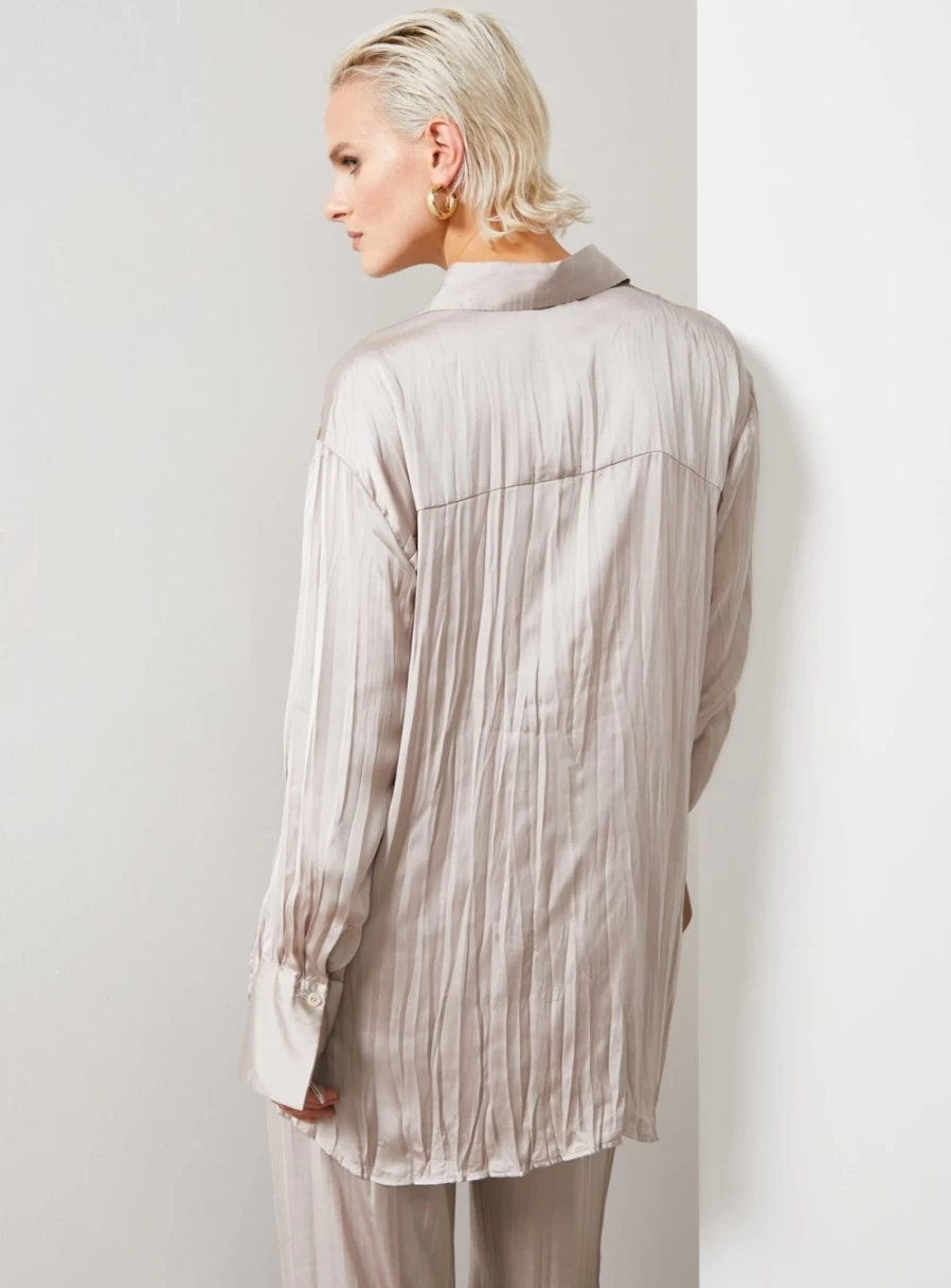 "For All The Love Women's Brown Crushed Satin Shirt & Shorts Co-Ord Set"