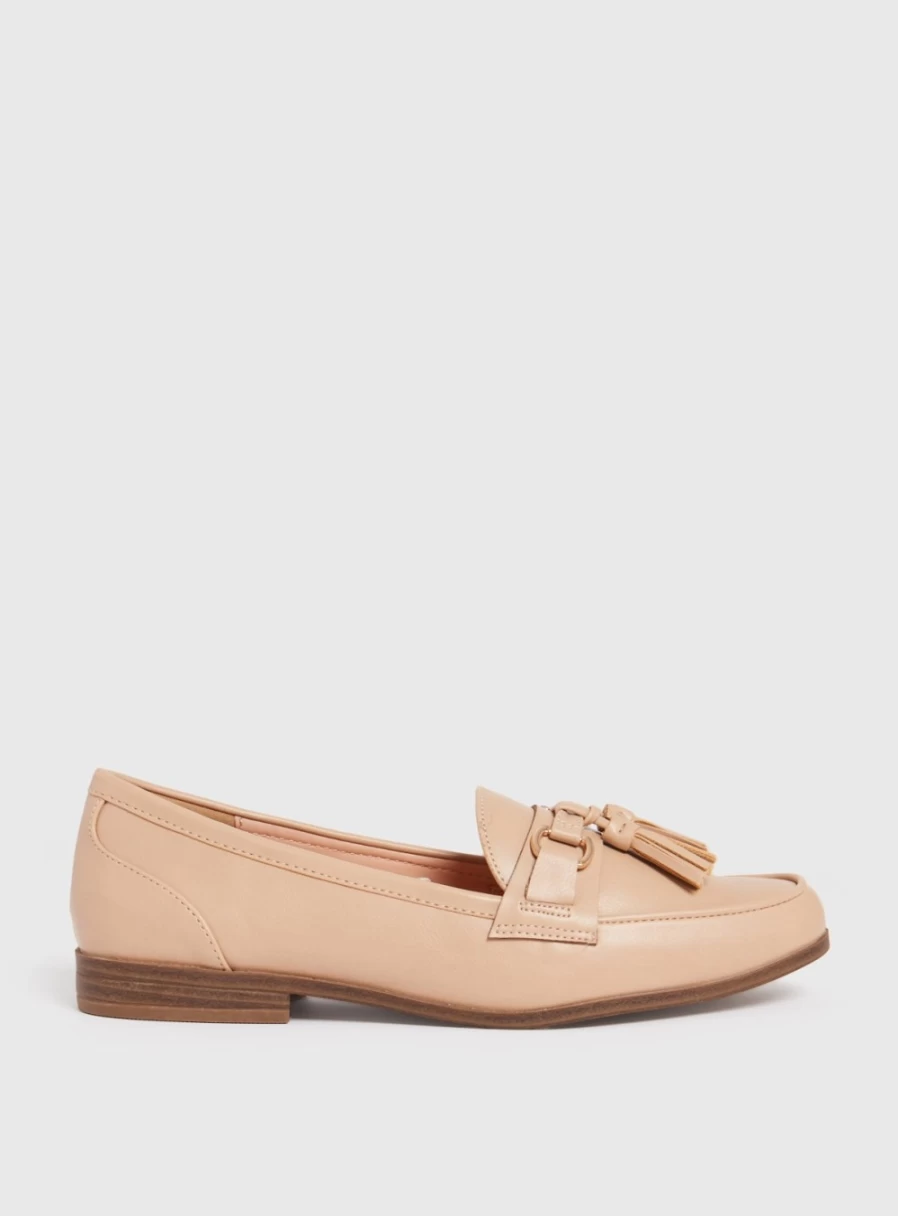 Tu Women's Beige Sole Comfort Loafers with Tassel Detail - Size 5