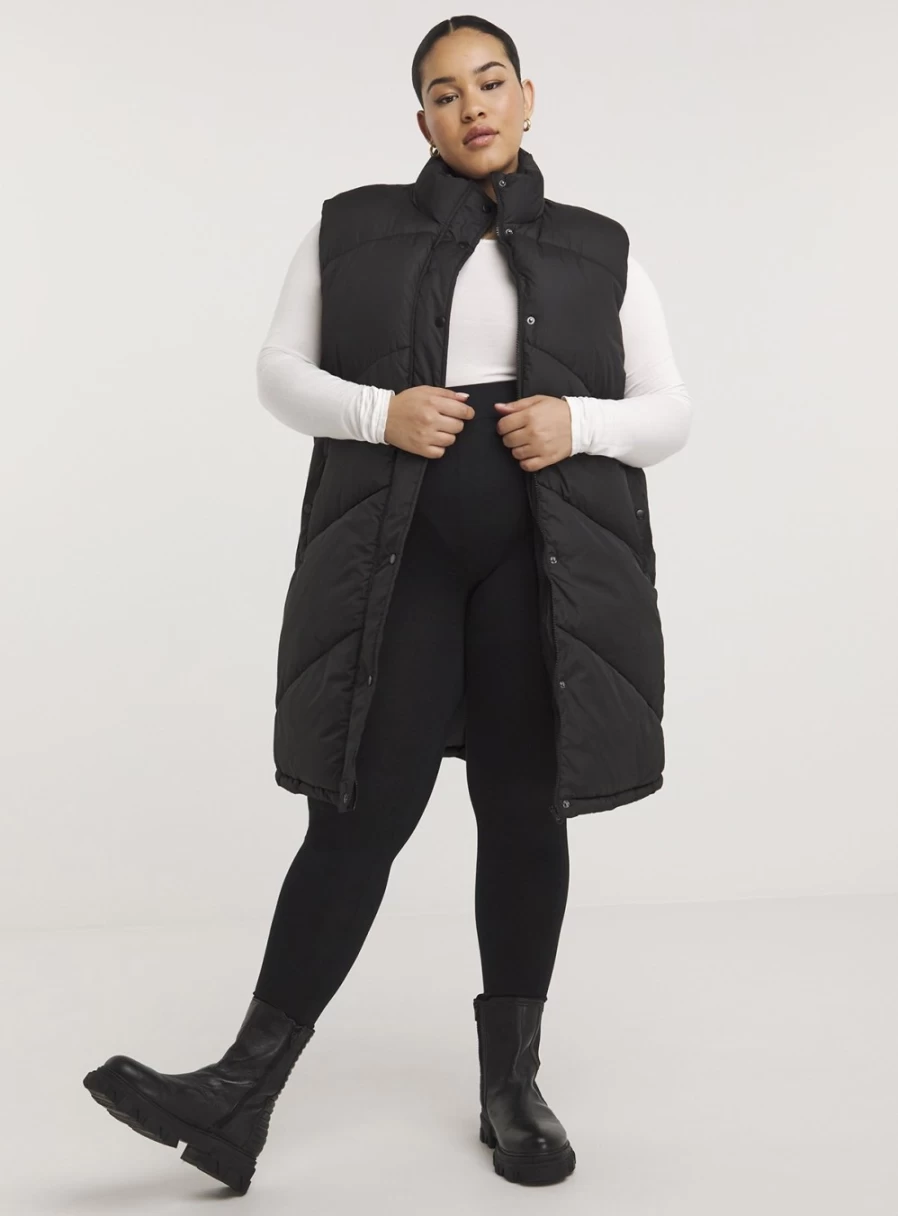 Simply Be Women's Black Chevron Quilted Longline Vest - Stylish Padded Gilet for Layering
