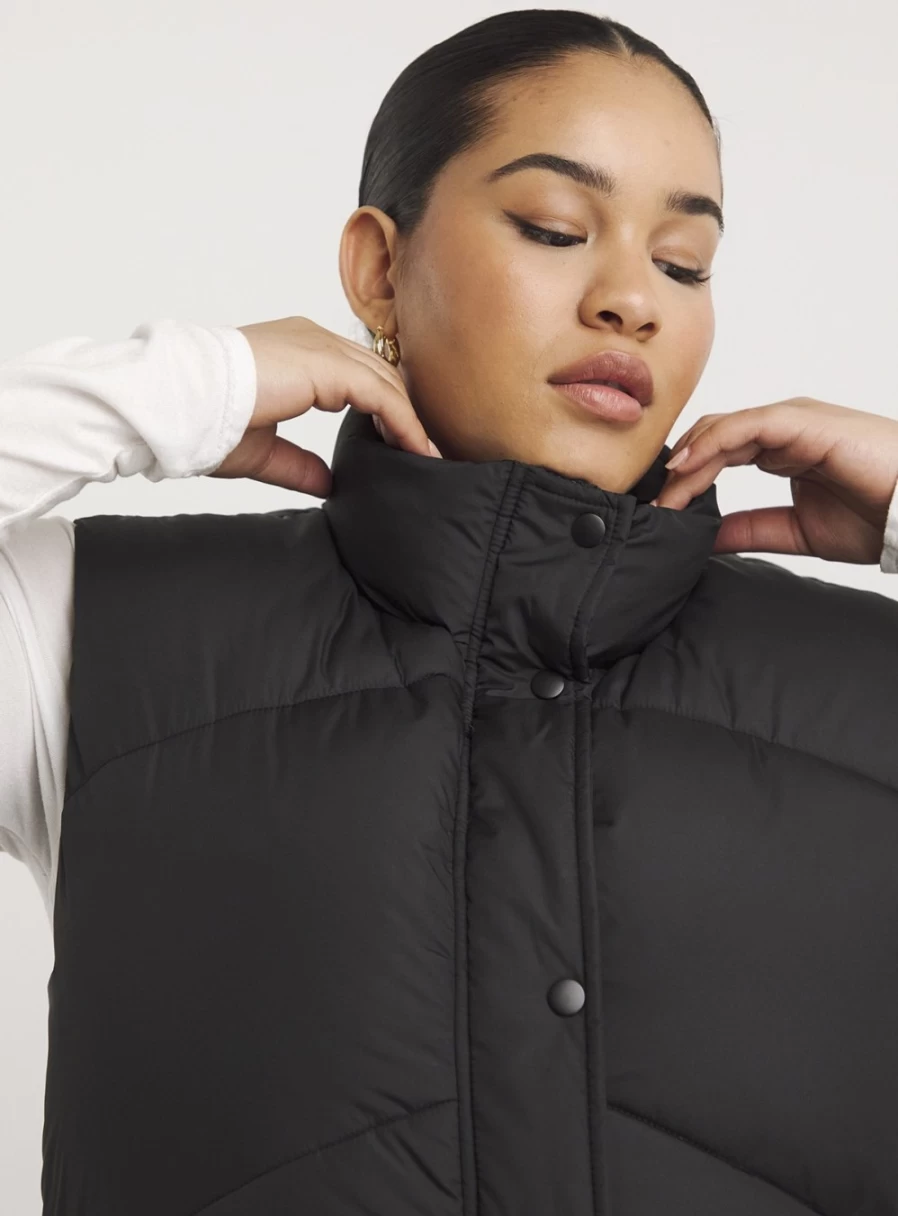 Simply Be Women's Black Chevron Quilted Longline Vest - Stylish Padded Gilet for Layering